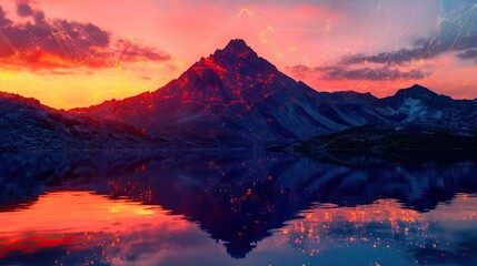 Poster - Majestic Mountain Sunset Reflected In Still Lake Water