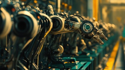 Poster - Robotic Arms Assembled In A Factory Setting