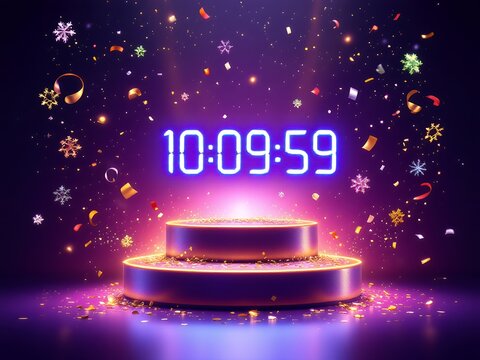 Stage 2025 Text Holiday Graphic with Gold Fireworks Background