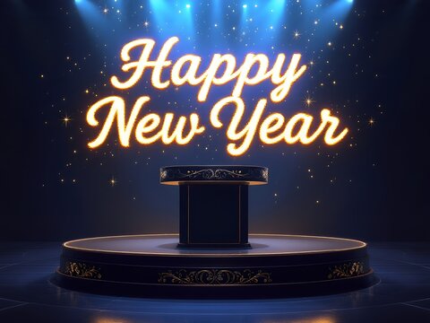 Happy New year 2025 Text Holiday Graphic with Gold Fireworks Background