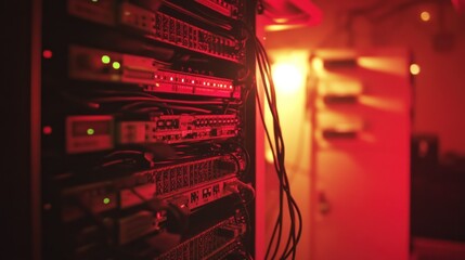 Poster - Network Server Rack In Red Lit Room