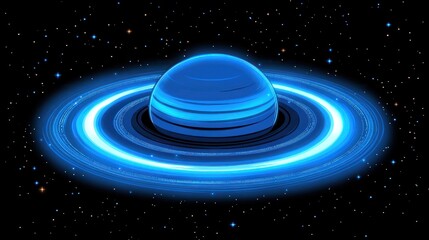 Poster - Celestial Blue Planet With Glowing Rings In Space