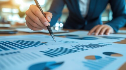 Poster - Businesswoman Analyzing Financial Charts and Graphs