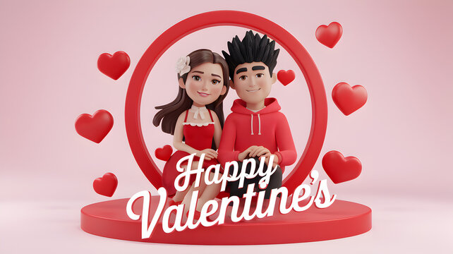 Happy valentine day banner, red and white background, realistic image