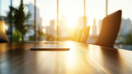 Poster - Empty Conference Table With City View Sunrise