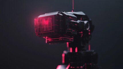 Poster - Futuristic Robotic Head Glows Red In The Dark