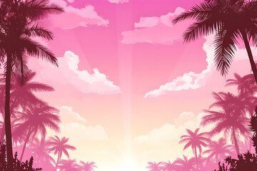 Wall Mural - Pink Palm Tree Sunset Illustration