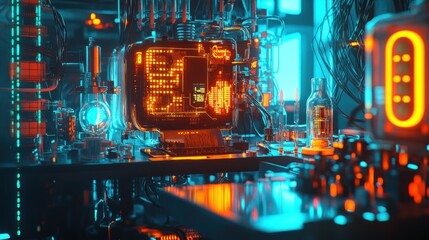 Poster - Futuristic Laboratory Workstation With Glowing Components