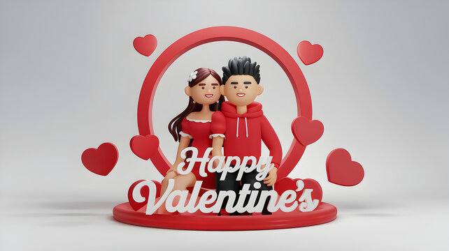 Happy valentine day banner, red and white background, realistic image