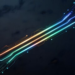 Poster - Neon Circuit Board Flowing on Dark Textured Background Tech Concept