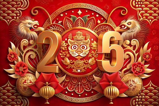 chinese new year decoration sign with traditional pattern on red background. Chinese new year 2025 greeting card design