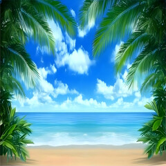 Wall Mural - Tropical Beach Background Illustration