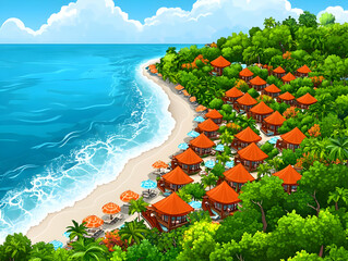 Wall Mural - Tropical Beachfront Bungalows Illustration