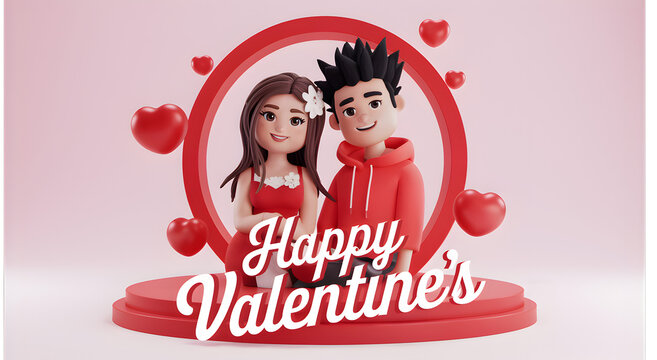 Happy valentine day banner, red and white background, realistic image