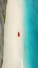 Wall Mural - Aerial Beach Scene: Red Cloak Solitude