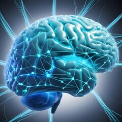Poster - Brain Networks with Connections Neural Pathways in Teal 3D Art