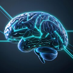 Poster - Glowing brain neural network on dark background futuristic connections