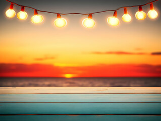 Wall Mural - Sunset Beach Lights Illustration