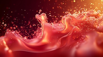 Red Liquid Splash with Glowing Particles
