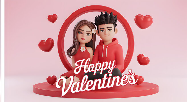 Happy valentine day banner, red and white background, realistic image