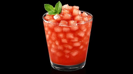 Wall Mural - Glass of refreshing watermelon juice with mint on black