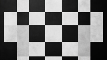 Poster - Abstract Checkerboard Composition: A Play of Light and Shadow on a Monochromatic Grid