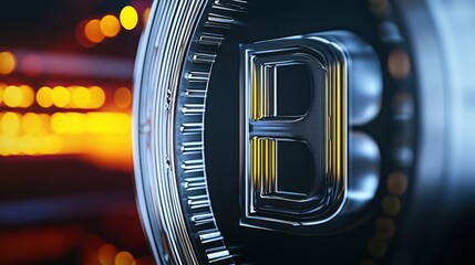 Poster - Realistic Digital Payment System in Futuristic Space with Detailed Coin Design and Warm Background Lighting