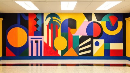 Poster - Vibrant Geometric Mural: A Symphony of Colors and Shapes