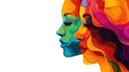 Vibrant abstract illustration of two women's profiles showcasing colorful artistic expressions