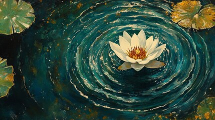 Wall Mural - Serene Water Lily Blossom In Teal Waters