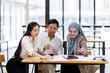 © David - Financial Advisor discussion group Business team working planning strategy and brainstorming, colleagues thinking concept.