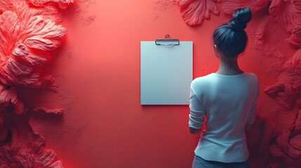 Poster - 3d illustration of a white clipboard resting on a vibrant orange background captured in a clean and minimalistic style emphasizing the contrast between the clipboard and the soft tones