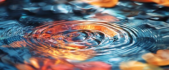 Fototapete - Abstract ripple pattern in water with vibrant orange and blue colors.