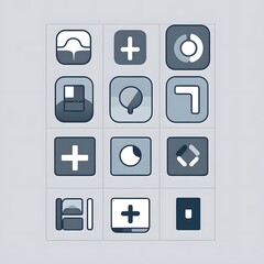 Poster - Nine Modern Blue Icons on Gray Background UI UX Design Elements