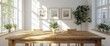 © ABIDZAR ALFAREZ - Sunlit dining room with wooden table, plants, and framed art.
