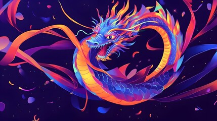 Poster - Dynamic colorful dragon animation vibrant fantasy art digital creation enchanted environment bold viewpoint imaginative concept