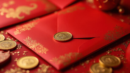 Wall Mural - Red Envelope, Gold Coins, Lunar New Year - Lunar New Year/Asian cel.