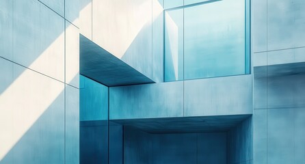 Poster - Modern Abstract Architecture with Geometric Shapes and Soft Light in a Dynamic Urban Environment Featuring Glass and Concrete Elements