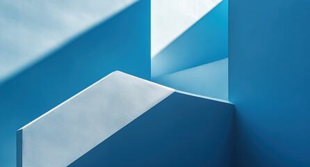Poster - Abstract Composition of Geometric Shapes and Light on Shades of Blue Hue Illustrating Modern Architectural Design and Minimalist Aesthetic