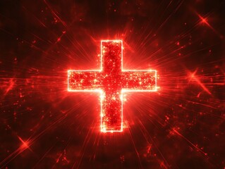 Wall Mural - Radiant Red Cross: Glowing Energy and Divine Light