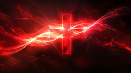Poster - Fiery Red Cross: Abstract Glowing Energy Artwork