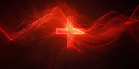 Poster - Fiery Cross: Abstract Red Wave Art