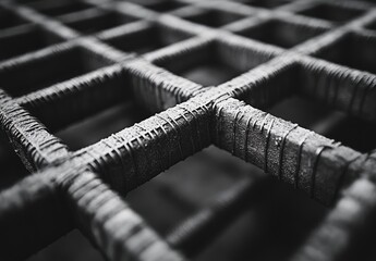 Poster - Abstract Close-Up of Industrial Metal Grid Structure with Textured Surface and Intricate Design Ideal for Background and Modern Art Projects