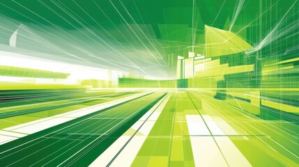 Poster - abstract green landscape with dynamic lines and shapes suggesting movement and energy