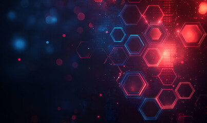 Red blue hexagons network digital data background