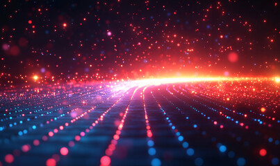 Poster - Red blue glowing data streams, cosmic background