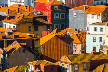 Wall Mural - Old architecture with red tile rooftops in Porto, Portugal.