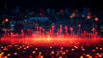 Poster - Global network data flow, city backdrop