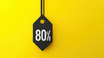 3D text 80% on black label tag isolated on yellow background