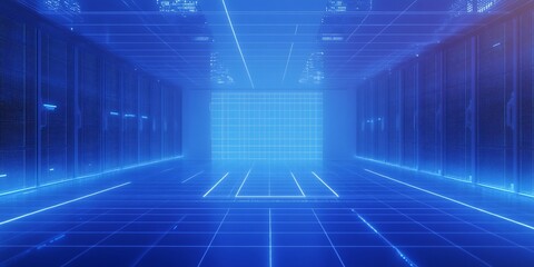 Wall Mural - futuristic blue digital corridor.